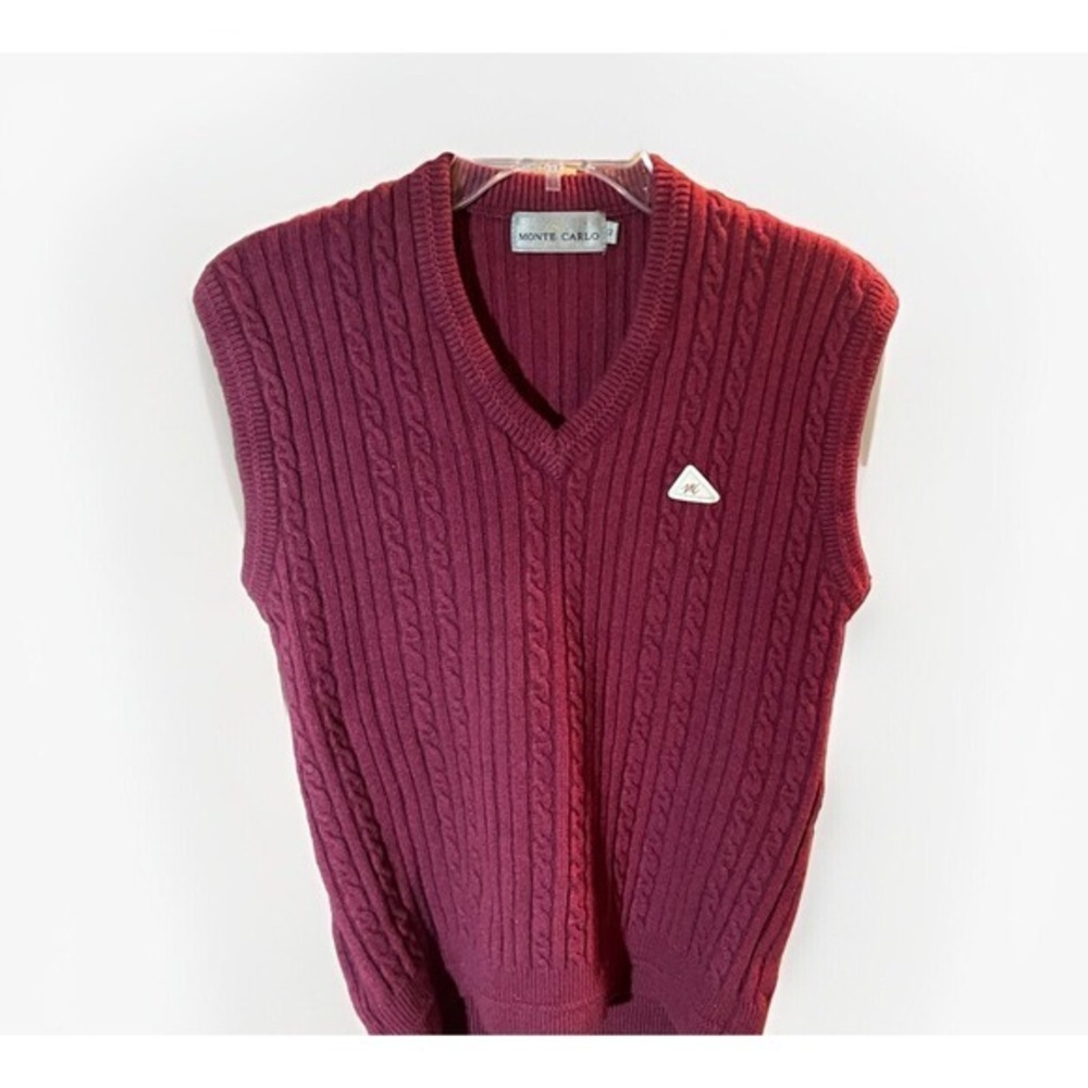 Vintage Monte Carlo Plum Texture Merino Wool Blend V-Neck Sweater Vest XL 42‎